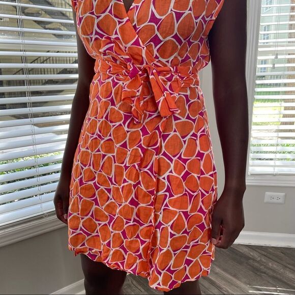 Revolve Diane Von Furstenberg DVF Orange Purple Giraffe Animal Print Wrap Dress - Picture 11 of 14
